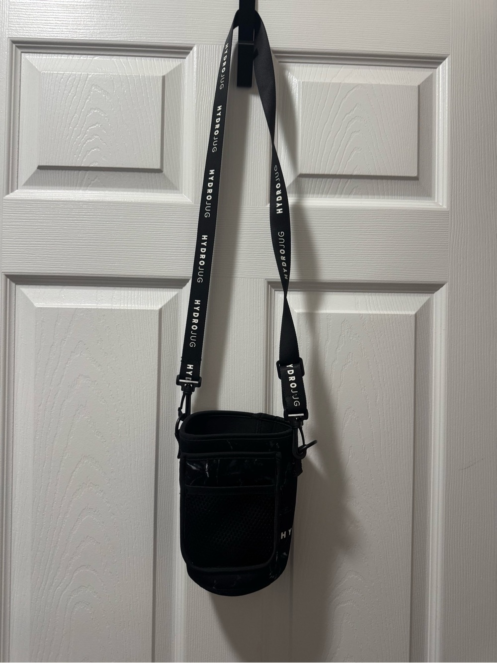 HydroJug Black Crossbody Bottle Carrier with Logo Strap